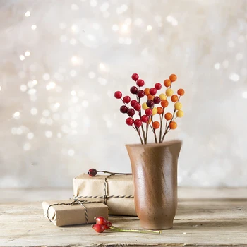 Gold Red Berry Bean Twig клон за DIY Коледа украса красива 20 см трайни пяна тел изкуствени плодове