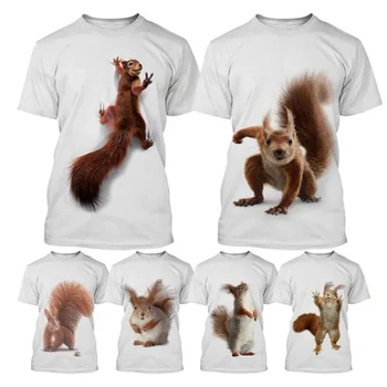 Нова гореща продажба катерица 3D отпечатани сладък животински графичен смешни тениски Унисекс случайни мода къс ръкав T ризи Streetwear върховете