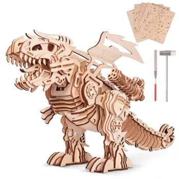 3D дървен мозайката електрически тиранозавър Rex играчка DIY механичен монтаж комплект динозавър градивен блок модел настолни декорации