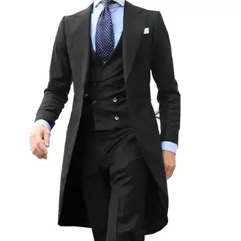 Класически нов моден дълъг дизайн на палто Бордо мъжки костюм нежни мъже смокинг абитуриентски сватбен блейзър по поръчка 3 парчета яке жилетка панталони