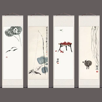 Китайски мастило цветя платно превъртане картини плакати отпечатъци стена арт картини за дневна стая реколта дома декор с рамка