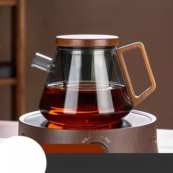 GIANXI 700ml Прозрачна стъклена дървена дръжка Кана за кафе Домакински кухненски чайник с капак Филтър Кафе Pot Tea Set