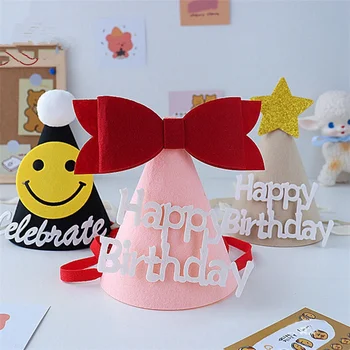 Меки филцови шапки за рожден ден, регулируема декоративна капачка, сладки парти консумативи