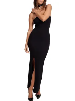 Елегантна макси рокля със странични цепки и дизайн без гръб - дамска вечерна рокля в плътен цвят за летни партита