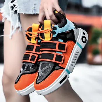 Мода Открит Цветна платформа Мъже Ежедневни обувки Удобни микрофибър Висок топ Мъжки маратонки Хип-хоп Улично облекло Мъжки обувки