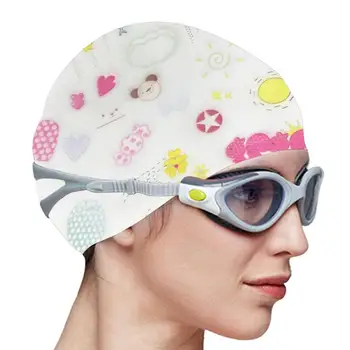 силиконови плувни шапки за възрастни мъже жени плувни шапки китайски стил цвете карикатура печат водоустойчиви плувни шапки