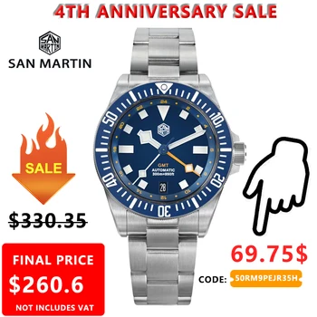 San Martin 39mm Dive Watch Luxury GMT NH34 Автоматични машини за движение Часовници 316L сапфир стъклокерамични панел ръчен часовник