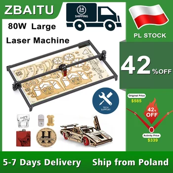 Полша Запас ZBAITU 80W лазерен гравьор машина за рязане 81 * 46 см гравиране площ Кътър рутер Air Assist DIY Mark принтер Без данъци