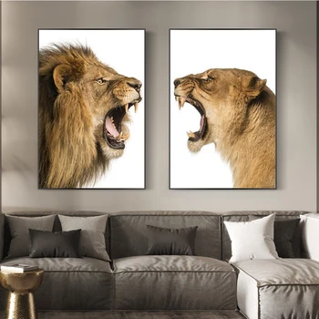 Африкански див лъв и лъвица Семейство Платно Плакати и отпечатъци Животни Художествени картини на стената Арт Лъвове Картини Начало Декор