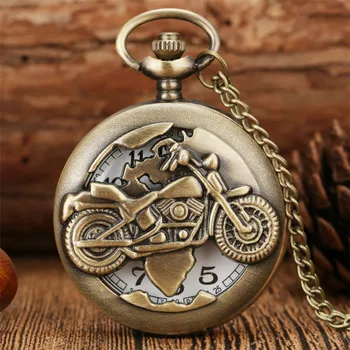 реколта бронзов кух мотоциклет кварцов джобен часовник с огърлица верига свободно време висулка подарък мъжки часовник