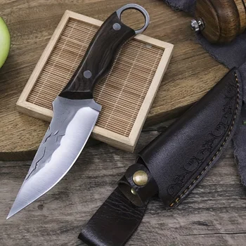 1pc преносим EDC къмпинг кухненски нож, коване на открит прав нож от неръждаема стомана, многофункционален нож за кухня, барбекю