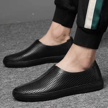 Cool Летни мъжки обувки класически Дишащи обувки за шофиране Естествена кожа мъж Ежедневни обувки плюс размер37-46 Mocasines слип-он мокасини