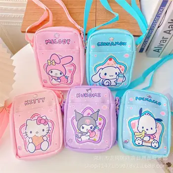 Kawaii Sanrio карикатура Hello Kitty Kuromi Mymelody Cinnamoroll Pachacco Crossbody чанта нула портфейл едно рамо чанта