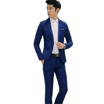 Custom Made Royal Blue Men Suits Sets Slim Fit Groom Tuxedo Wedding Peak Lapel Blazer Trousers Prom Party Wear 2Pcs Jacket + Pants