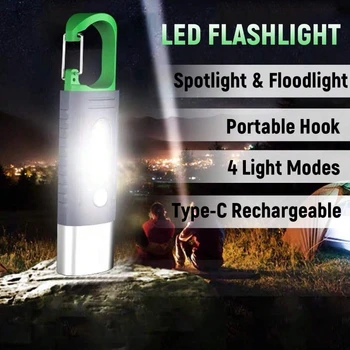 Акумулаторно LED фенерче и къмпинг фенер комбо, високи лумени 4 режима фенерче, мащабируема удобна светлина с лампа сянка