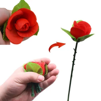 1PC Сгъваема червена роза Извършване на реквизит Цвете Появява се в близък план Етап Улица Илюзия Трик Подпори Играчки Изненада Към Вашият Любовник