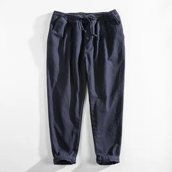 Мъжки 100% памучни панталони Relaxed Fit шнур пълна еластична талия Sweatpants с товарни джобове за мъже кепър