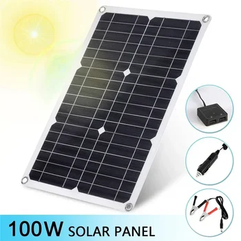Професионален комплект слънчеви панели извън мрежата, единичен / двоен USB порт, монокристален модул, 30A контролер за слънчево зареждане, 100W, 12V