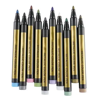 Метални маркери Fine Point Shimmer цветни маркери 10pcs контур маркер боя писалки анти избледняване водоустойчив метал калиграфия