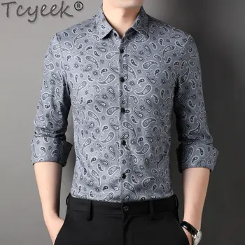 Tcyeek 2023 Есенни ризи Дълъг ръкав за мъже Ежедневна вълнена риза Мъжко облекло Корейска мода Мъжки ризи Ropa Para Hombre SGG