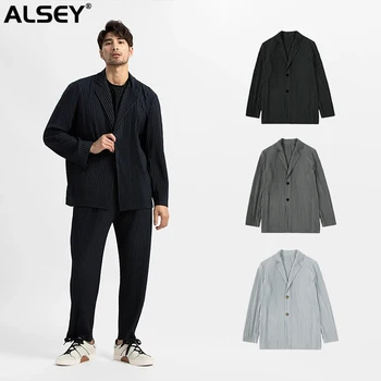 ALSEY Miyake Плисирани основни модели на младежки годни мъжки костюм пролет есен 2024 нов реколта прост случаен костюм яке еднореден