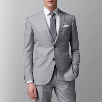 Blazer Men Suits Terno Grey Single Breasted Notched Lapel Eelgant Jacket Pants Two Piece Slim Fit Wedidng Groom Outfits 2023