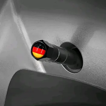 4бр Универсални аксесоари за екстериор на автомобили Капачки на клапаните на гумите на автомобилното колело Капаци на стъблата Прахоустойчив капак Флаг лого Valve стъбла Автоматично оформяне