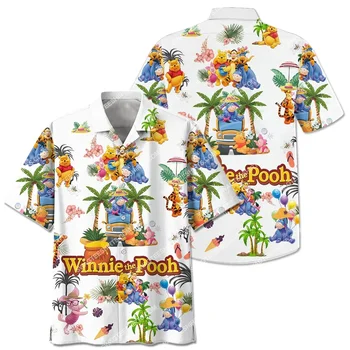 Мечо Пух Хавайска риза Мъжка риза с къс ръкав с копче Дисни Летен плаж Хавайска риза