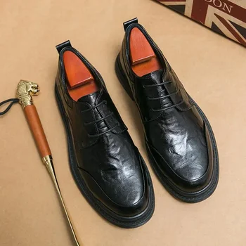 Пролет и есен Мъжки обувки Ниско работно облекло Мартин Модни обувки Британски див бизнес Официални ежедневни кожени обувки Мъжка работа