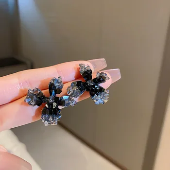 Корея черен кристал градиент цвете родословни обеци за жени емайл лукс изявление обеци Boucle Oreille фини бижута подаръци