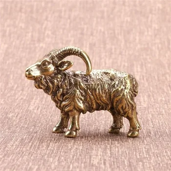 Solid Brass Goat Small Ornament Antique Copper Zodiac Animal Sheep Миниатюрни фигурки Аксесоари за декорация на дома Desktop Decor