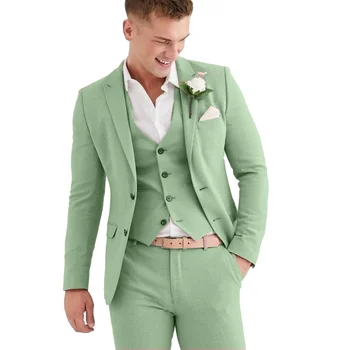 Lansboter мъжки костюм 3 броя с ревера твърд бизнес Daily тънък за сватба младоженец банкет работно яке жилетка с панталони