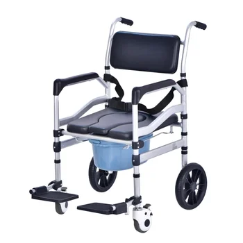 Сгъваем възрастен комод тоалетен стол с инвалидна количка възрастни хора с увреждания баня душ стол медицинска сестра трансфер инвалидна количка ходене помощ мобилност