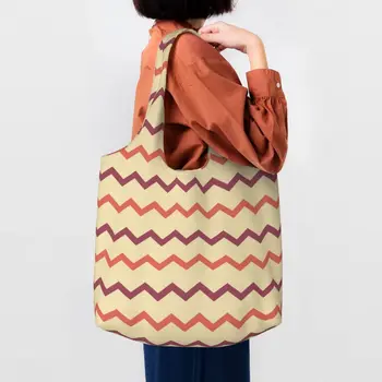 Pattern Colorful Zigzag Пазарска пазарска чанта Рециклиране на бохемски геометрични платна Хранителни стоки Рамо Чанти за купувачи Чанти Подаръци