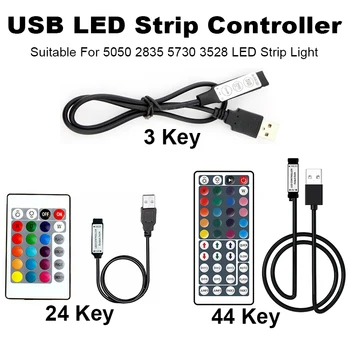  LED лента контролер 5V дистанционно управление комплект USB RGB контролер 3 24 44 ключ LED димиране за 5050 2835SMD лента светлина TV подсветка