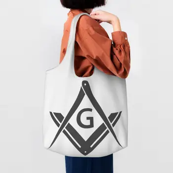  Лого на масонството Хранителни стоки Пазарски чанти Платно Купувач Рамо голяма пазарска чанта Голям капацитет Преносим масонски масон масонски масонски чанта
