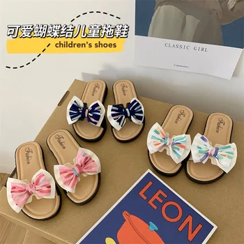 Сладки детски чехли Летен лък принцеса обувки бебешки обувки корейски сладък стил мода деца момиче чехли тапочки 슬리퍼 terlik