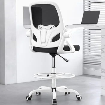 Чертожни стол висок офис стол за стоящо бюро, регулируем висок стол за бюро с поставка за крака пръстен и лумбална опора