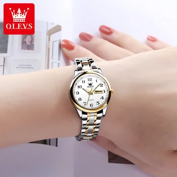 OLEVS 5567 Кварц модерен луксозни часовници за жени, водоустойчива сплав каишка случайни жени ръчни часовници календар седмица дисплей