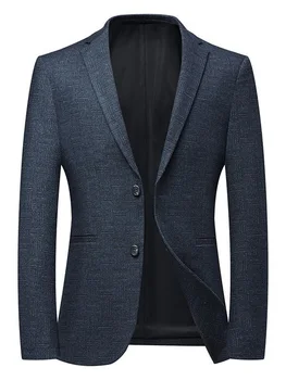 Модни жакардови мъжки блейзъри 2023 Сини бизнес ежедневни едноредни палта Есен Ново висококачествено мъжко тънко фит сако