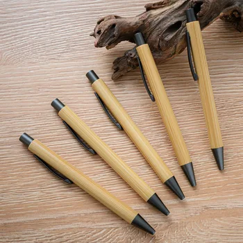 50PCS Бамбукова дървена химикалка Push action химикалка Канцеларски материали за писане в офиса и училището Химикалка за подпис