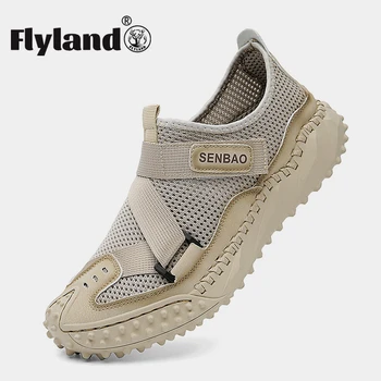FLYLAND Мода Мъжки летни леки спортни обувки Дишащи мрежести маратонки Външни противоплъзгащи удобни обувки за ходене