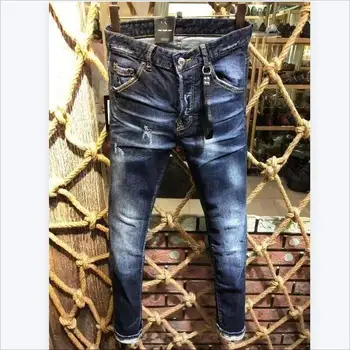 Мъжка мода Casual High Street Denim Fabric Pants Trendy Hole Spray Paint Jeans 9316#