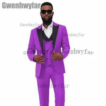 Gwenhwyfar мъже сватба костюми високо Qaulity мъжки 3 парче случайни костюм връх ревера елегантен костюм Groomsmen Tuxedos (яке + жилетка + панталон)