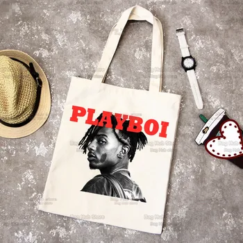 Playboi Carti Music Album Red 90s Rapper Hip Hop Shopping Bag Shopper Eco Canvas Cotton Shopper Bolsas De Tela Bag Shoping Sac