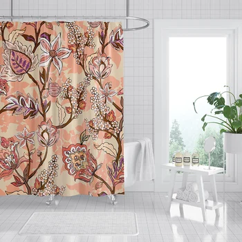растителна печат душ завеса флорални пресни водоустойчив плат баня завеса полиестер кърпа творчески баня завеса с кука 180 см