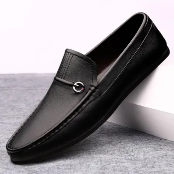 NEW Бизнес ежедневни кожени обувки мъжки летни нови първи слой телешка кожа Британска мода слип-он боб обувки мързеливи обувки удобни