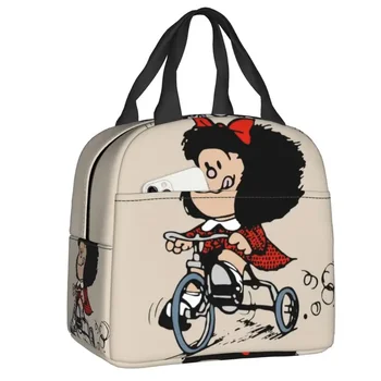 Happy Колоездене Mafalda кутия за жени карикатура охладител термична храна изолирани обяд чанта деца училище пикник голяма пазарска чанта