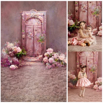 Dreamy Doorway Photo Background Rural Pink Door Цветя Фотография Фон Бременна Жена Новородено Портрет Фото Студио Подпори