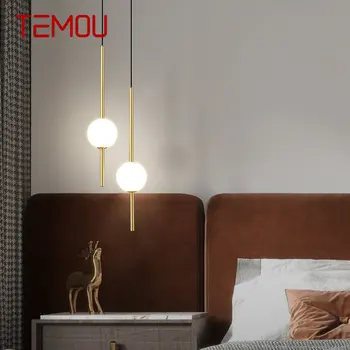TEMOU Съвременни медни висящи лампи LED 3 цвята златен месингов полилей Луксозен дизайн декор за модерна домашна спалня